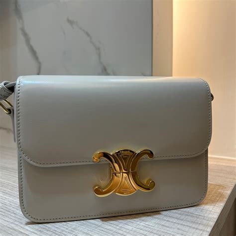 CELINE Shiny Calfskin Teen Triomphe Chalk 